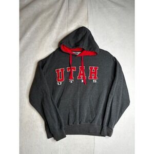 Utah‎ Utes stadium athletics Hoodie Mens L embroidered Grey Red Pullover